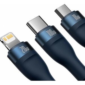 Baseus Kabel USB 3w1 Baseus Flash Series 2, USB-C   micro USB   Lightning, 100W, 1.5m (niebieski)