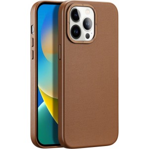 Dux Ducis Grit Leather Case for iPhone 14 Pro Max Elegant Faux Leather Cover (MagSafe Compatible) Brown (universal)