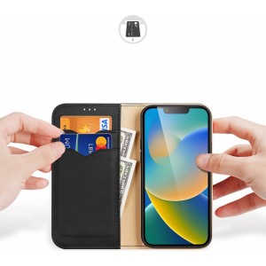 Dux Ducis Hivo Leather Flip Cover Genuine Leather Wallet for Cards and Documents iPhone 14 Plus Black (universal)