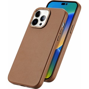 Dux Ducis Grit Leather Case for iPhone 14 Pro Max Elegant Faux Leather Cover (MagSafe Compatible) Brown (universal)