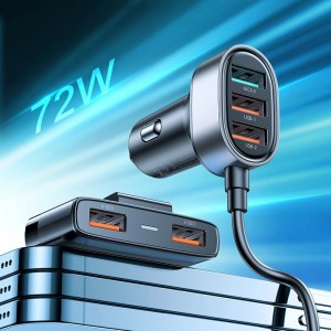 Joyroom fast car charger with extension cable 45W 5xUSB-A black (JR-CL03 Pro) (universal)