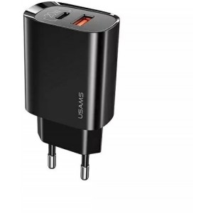 Usams Wall charger 1xUSB-C 1xUSB T35 20W (only head) PD3.0 QC3.0 Fast Charging black/black CC121TC02 (US-CC121)