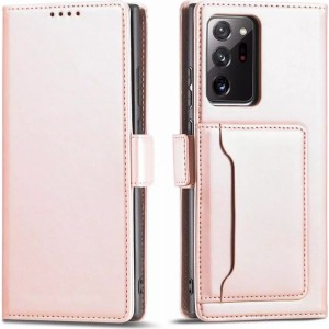 4Kom.pl Magnet Card Case for Samsung Galaxy S22 Ultra cover card wallet stand pink