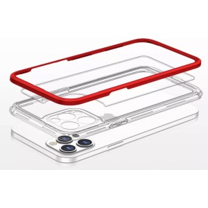 4Kom.pl Clear 3in1 case for iPhone 12 Pro gel cover with frame red