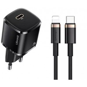 Usams Wall charger 1x USB-C T36 mini 20W USB-C-Lightning cable black/black PD3.0 Fast Charging XFKXLOGTL01 (US-CC124 US-SJ484)