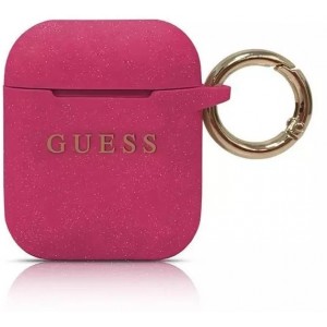 Guess protective case for AirPods cover fuchsia/fuchsia Silicone Glitter