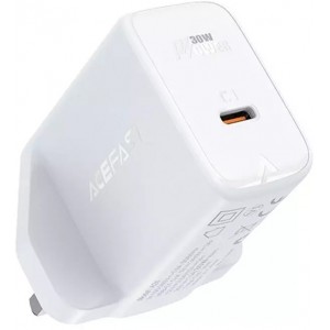 Acefast wall charger GaN (UK plug) USB Type C 30W, Power Delivery, PPS, Q3 3.0, AFC, FCP white (A24 UK white)
