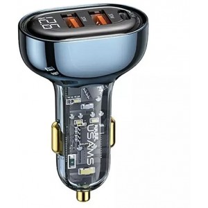 Usams Car charger 2xUSB 1xUSB-C 80W Fast Charge blue/blue CC159CC02 (US-CC159)