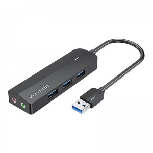Vention USB 3.0 3-Port Hub with Sound Card and Power Adapter Vention CHIBB 0.15m Black