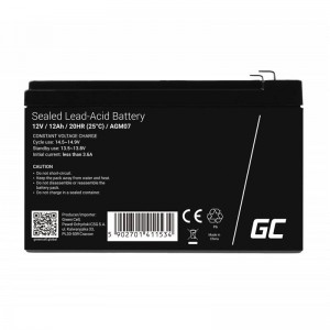 Green Cell Rechargeable Battery AGM VRLA Green Cell AGM07 12V 12Ah (for UPS, alarm, toys, motor)