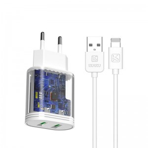 Ikaku KSC-372 QIFAN 2.4A Gudrs lādētājs ar 2 USB portiem + Lightning vads 1m White