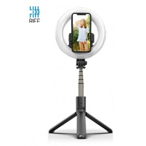 Riff L07 Профессиональная Selfie Stick (длина макс. 90 см) с кольцевой светодиодной подсветкой / штативом / портативной беспроводной кнопкой спуска затвора Черная