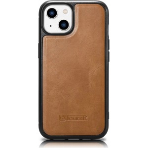 Icarer Leather Oil Wax case covered with natural leather for iPhone 14 brown (WMI14220717-TN) (universal)