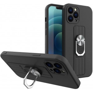 Hurtel Ring Case silicone case with a finger grip and base for Samsung Galaxy S21 FE black (universal)