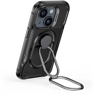 Joyroom Dual Hinge case for iPhone 14 Plus armored case with a stand and a ring holder black (universal)