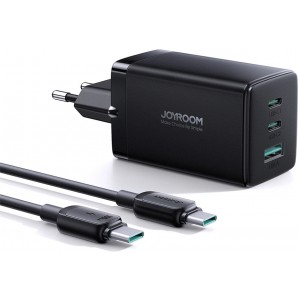 Joyroom fast GaN charger 65W USB-A, 2x USB-C black + USB-C - USB-C cable 100W 1.2m (TCG01) (universal)