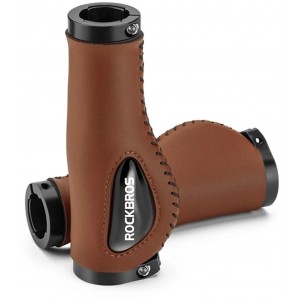Rockbros 40720001002 leather bicycle grips - brown (universal)