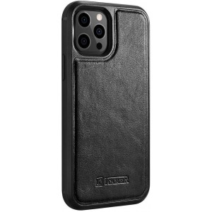 Icarer Leather Oil Wax case covered with natural leather for iPhone 12 Pro Max black (ALI1206-BK) (universal)