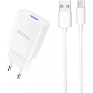 Dudao A4EU USB-A 2.1A wall charger - white + USB-A - USB-C cable (universal)