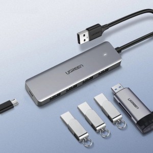 Ugreen USB HUB - 4x USB 3.2 Gen 1 with micro USB power port gray (CM219 50985) (universal)