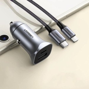 Ugreen fast car charger USB-A / USB-C 30W PD PPS gray (CD130) (universal)