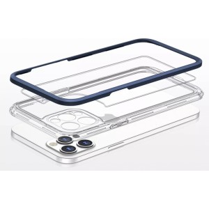 4Kom.pl Clear 3in1 case for iPhone 12 Pro gel cover with frame blue