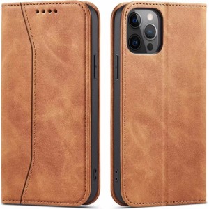 4Kom.pl Magnet Fancy Case case for iPhone 12 Pro Max cover wallet for cards stand brown