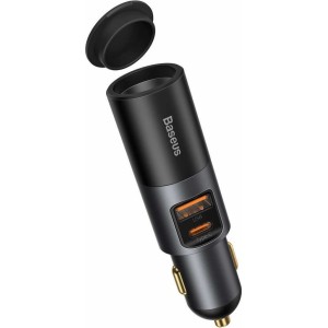 Baseus Share Together Fast car charger with cigarette lighter socket, USB USB-C, 120W (gray)