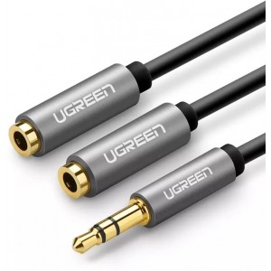 Ugreen kabelis austiņu sadalītāja kabelis 3.5 mm mini ligzda AUX 20cm (2 x audio izeja) sudraba (10532)