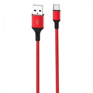 XO NB143 Izturīgs TPE Universāls USB uz USB-C (Type-C) Datu & Ārās uzlādes 2.4A Kabelis 1m Sarkans