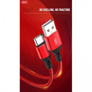 XO NB143 Прочный TPE Универсальный USB на USB-C (Type-C) Кабель 1m данных и быстрого заряда 2.4A Красный