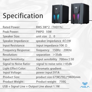 Aula N-108 Стильные Компактные Стерео колонки для ПК/ Портативного ПК 2.0 10W 3.5mm + USB RGB + Пульт Черные