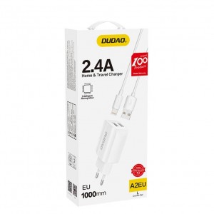 Dudao EU tīkla lādētājs 2x USB 5V / 2.4A + Lightning vads 1m White