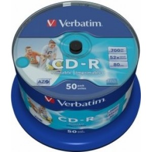 Verbatim Matricas CD-R AZO 700MB 1x- 52x Wide Printable non ID,50 Pack Spindle
