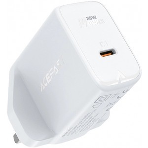 Acefast GaN wall charger (UK plug) USB Type C 30W, Power Delivery, PPS, Q3 3.0, AFC, FCP white (A24 UK white) (universal)
