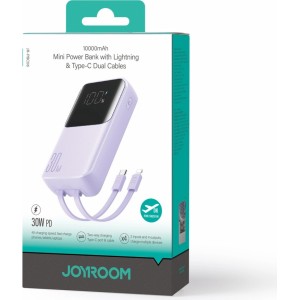 Joyroom powerbank 30W 10000mAh with built-in Lightning and USB-C cables purple (JR-PBC06) (universal)