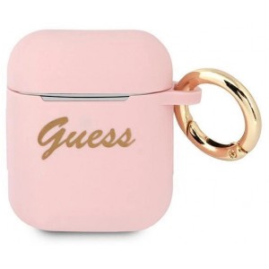 Guess GUA2SSSI AirPods cover pink/pink Silicone Vintage Script (universal)