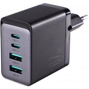 Joyroom charger GaN 67W 4 ports (2x USB, 2x USB C) black (TCG02) + cable USB C - USB C 100W 1.2m (universal)