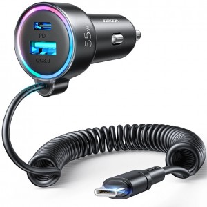Joyroom fast car charger 3 in 1 with USB Type C cable 1.5m 55W black (JR-CL07) (universal)