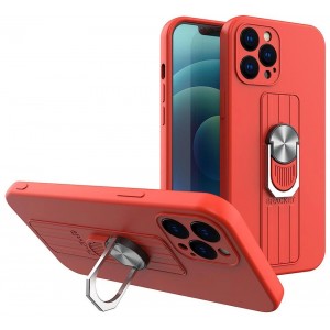Hurtel Ring Case silicone case with finger grip and stand for Samsung Galaxy A42 5G red (universal)