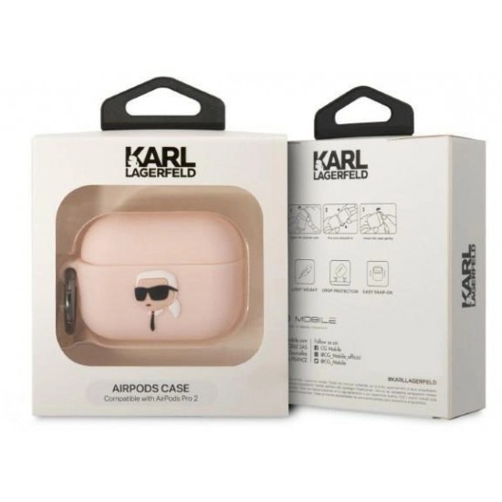 Karl Lagerfeld KLAP2RUNIKP AirPods Pro 2 cover pink/pink Silicone Karl Head 3D (universal)