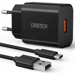 Choetech quick charger Quick Charge 3.0 18W 3A + USB cable - USB Type C 1m black (Q5003) (universal)