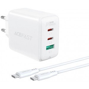 Acefast 2in1 wall charger 2x USB-C / USB-A 65W, PD, QC 3.0, AFC, FCP (set with USB-C 1.2m cable) white (A13 white) (universal)