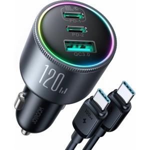 Joyroom JR-CCN07 car charger 120W 2xUSB-C USB-A + USB-C cable 100W - dark gray (universal)