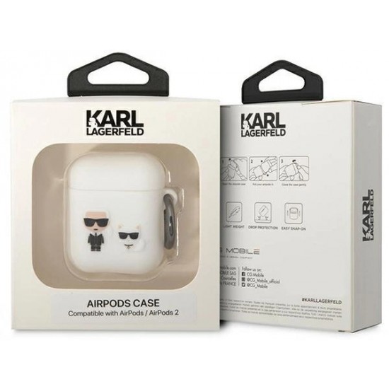 Karl Lagerfeld KLACA2SILKCW AirPods 1/2 cover white/white Silicone Karl & Choupette (universal)