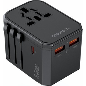 Choetech PD6041 USB-C USB-A PD 30W Travel Charger with 4 US EU UK AU Plugs - Black (universal)