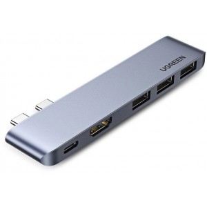 Ugreen multifunctional HUB 2x USB Type C to USB Type C PD (Thunderbolt 3, 100W, 4K @ 60 Hz, 10 Gbps) / HDMI 4K @ 30 Hz / 3x USB 3.0 for MacBook Pro / Air gray (60559) (universal)