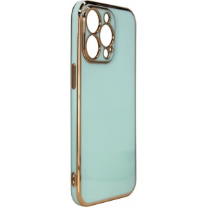 Hurtel Lighting Color Case for iPhone 12 Pro Max, gel cover with a gold frame, mint (universal)