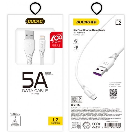 Dudao cable USB / micro USB cable 5A 1m white (L2M 1m white) (universal)