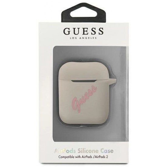 Guess GUACA2LSVSGP AirPods cover gray pink/grey pink Silicone Vintage (universal)